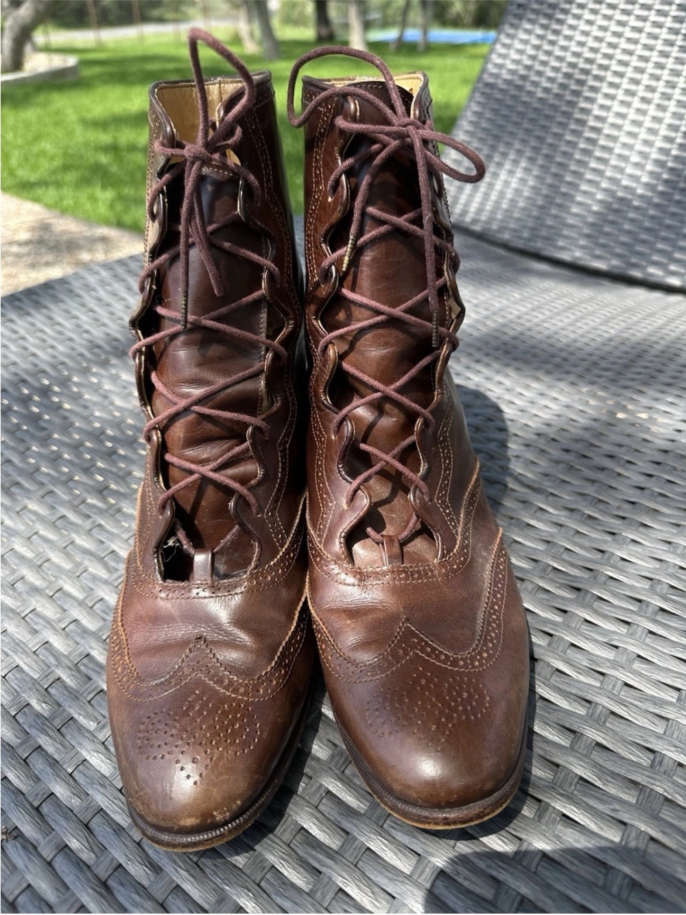 Ralph Lauren Sz 9.5B Wing Tip Leather Lace-Up Ankle Mid-Calf Boot Made in Italy - Picture 3 of 8